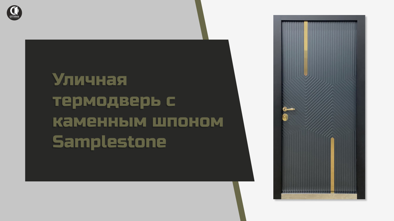 Уличная термодверь с каменным шпоном Samplestone, с вертикальной ручкой INTOUCH и LED подсветкой. Тр-31 — Термодверь в каменном шпоне Stoun. Модель ТР-34 — фото