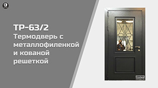 Термодверь с металлофиленкой и кованой решеткой. ТР-63/2 — Термо дверь для частного дома с металлофиленкой и кованой решеткой — фото