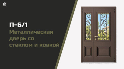 Двустворчатые металлические двери — Двустворчатая металлическая дверь со стеклом и ковкой — фото
